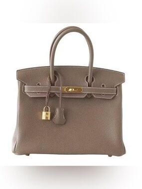 Hermes Etoupe Togo Leather Birkin 30 Gold Hardware Handbag
